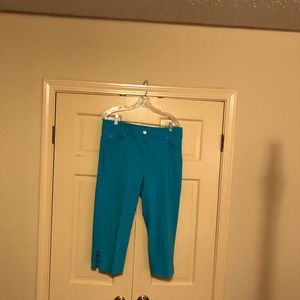 Capri pants, size 14, turquoise